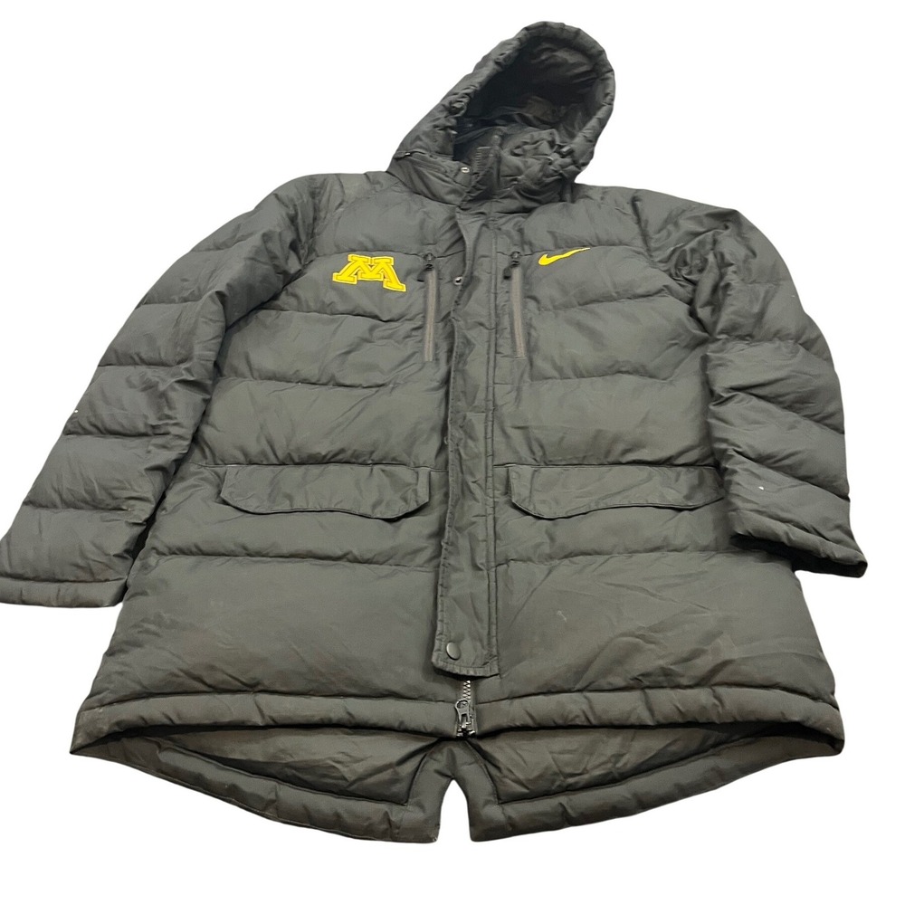 Nike Minnesota Gophers Puffer Jacket Mens Large Black Hooded Down Sideline Parka